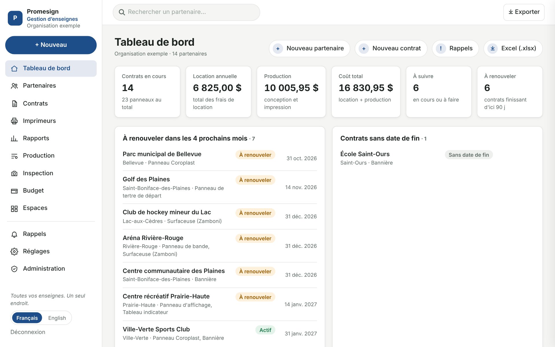 Tableau de bord Promesign