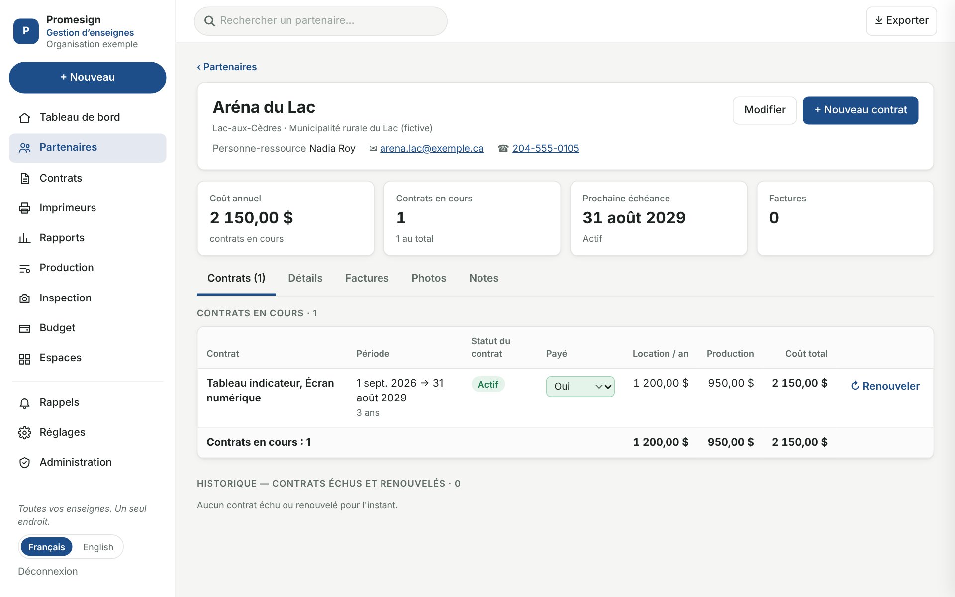Page d’un partenaire